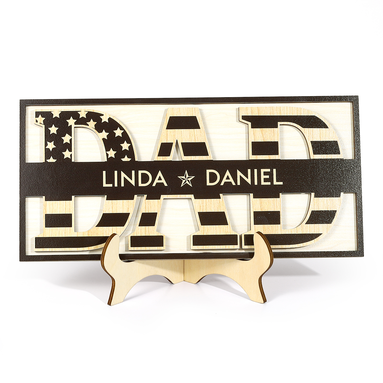 2 Names - Personalised Wood Ornament Engraved with Dad Text Support Customized Name Ornament Father's Day Gift for Dad