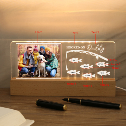 6 Names - Personalised Photo Fishing Pattern Desk Lamp Father's Day Gift For Dad