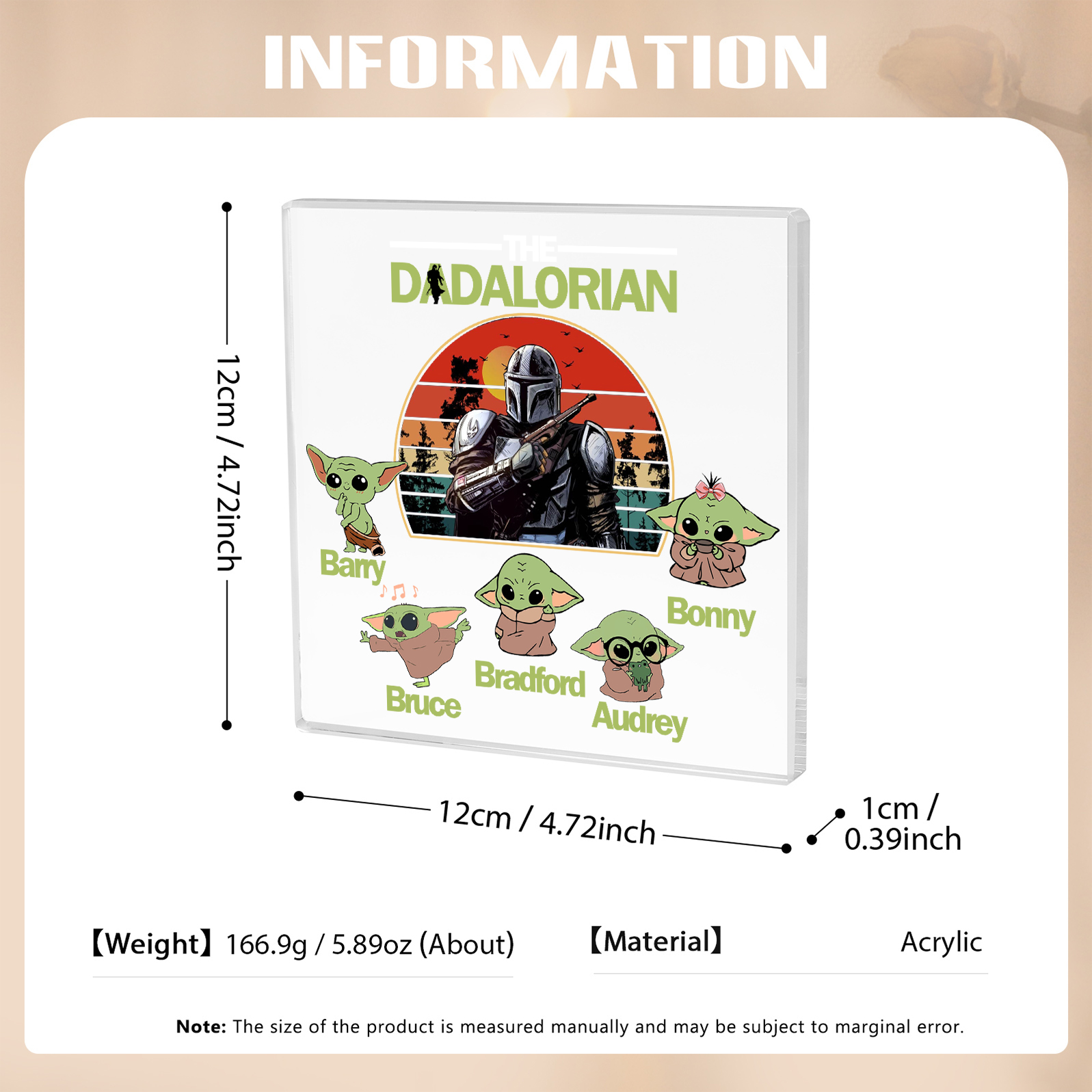 5 Names - Personalised Dadalorians Pattern Custom Name Acrylic Ornament Father's Day Gift