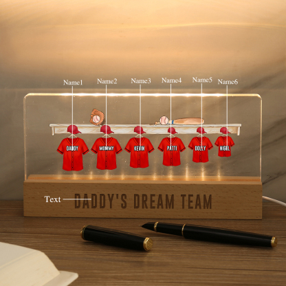 6 Names - Personalised Baseball Jersey Desk Lamp - Dad's Dream Team - Father's Day Gift for Dad