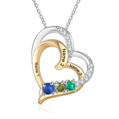 Custom Heart Necklace 2 to 4 Names Birthstone Gift for Her | Jessemade