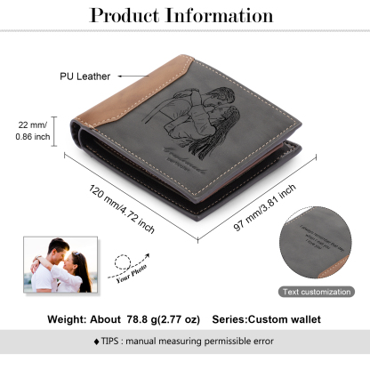 Personalised 2 Photos & 2 Text Set Custom Grey Wallet & Keychain & Pen Gift Box Set Father’s Day Gift