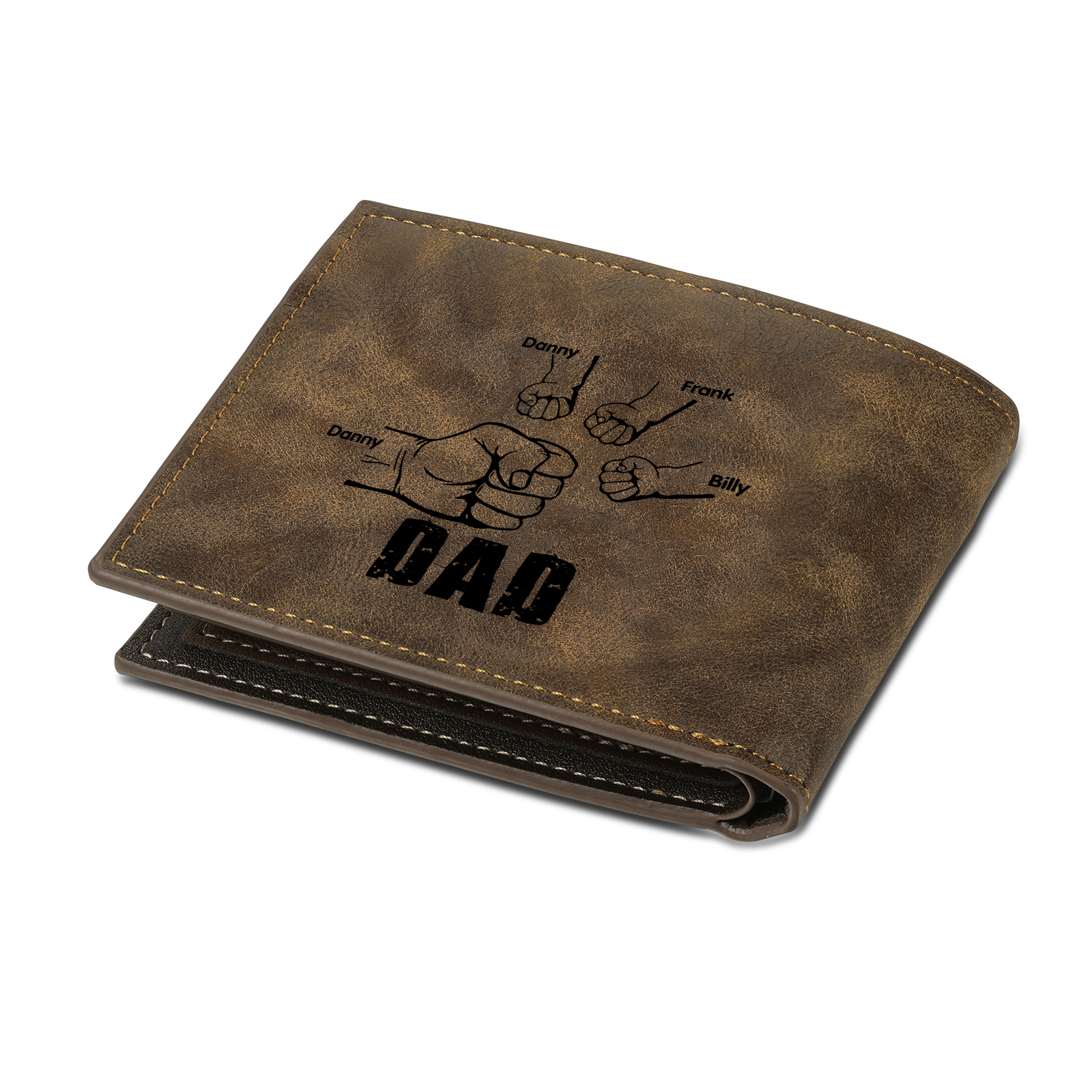 4 Names - Personalised Fist Bump Photo Custom Leather Men's  Wallet as a Father's Day Gift for Dad