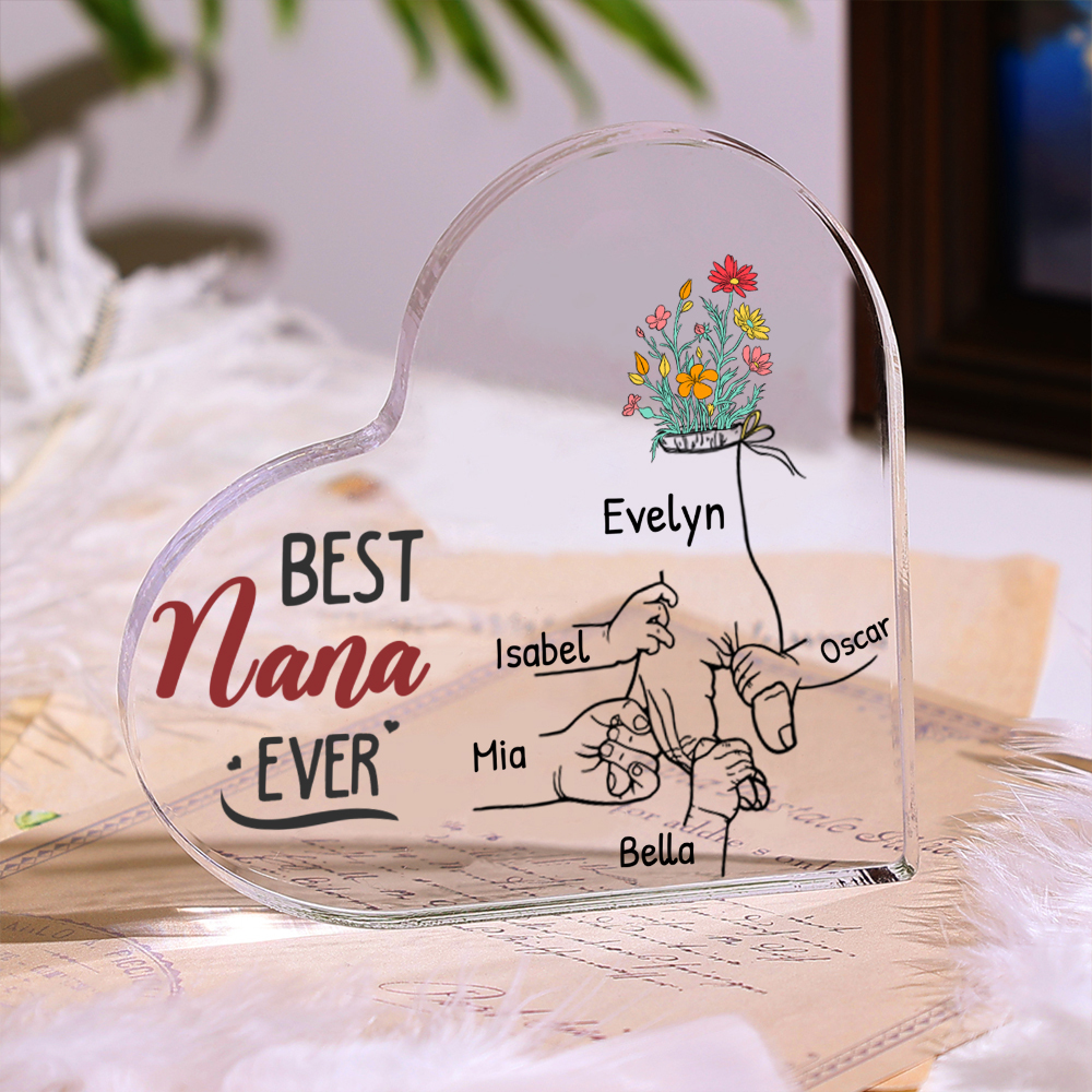 Personalised Acrylic Heart Keepsake Custom 2–7 Names Ornaments Flower Gifts for Grandma - Best Nana Ever