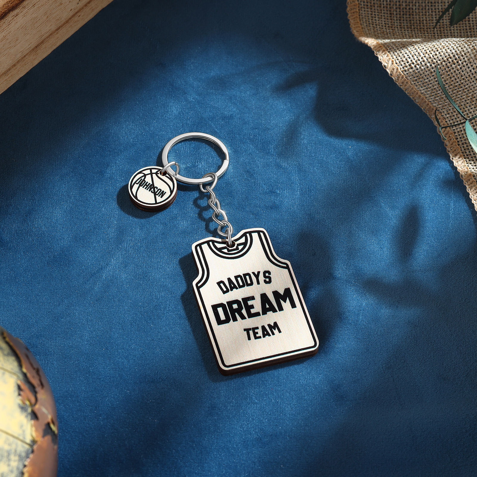 Personalised Text and 1 Name Wooden Basketball Keyring