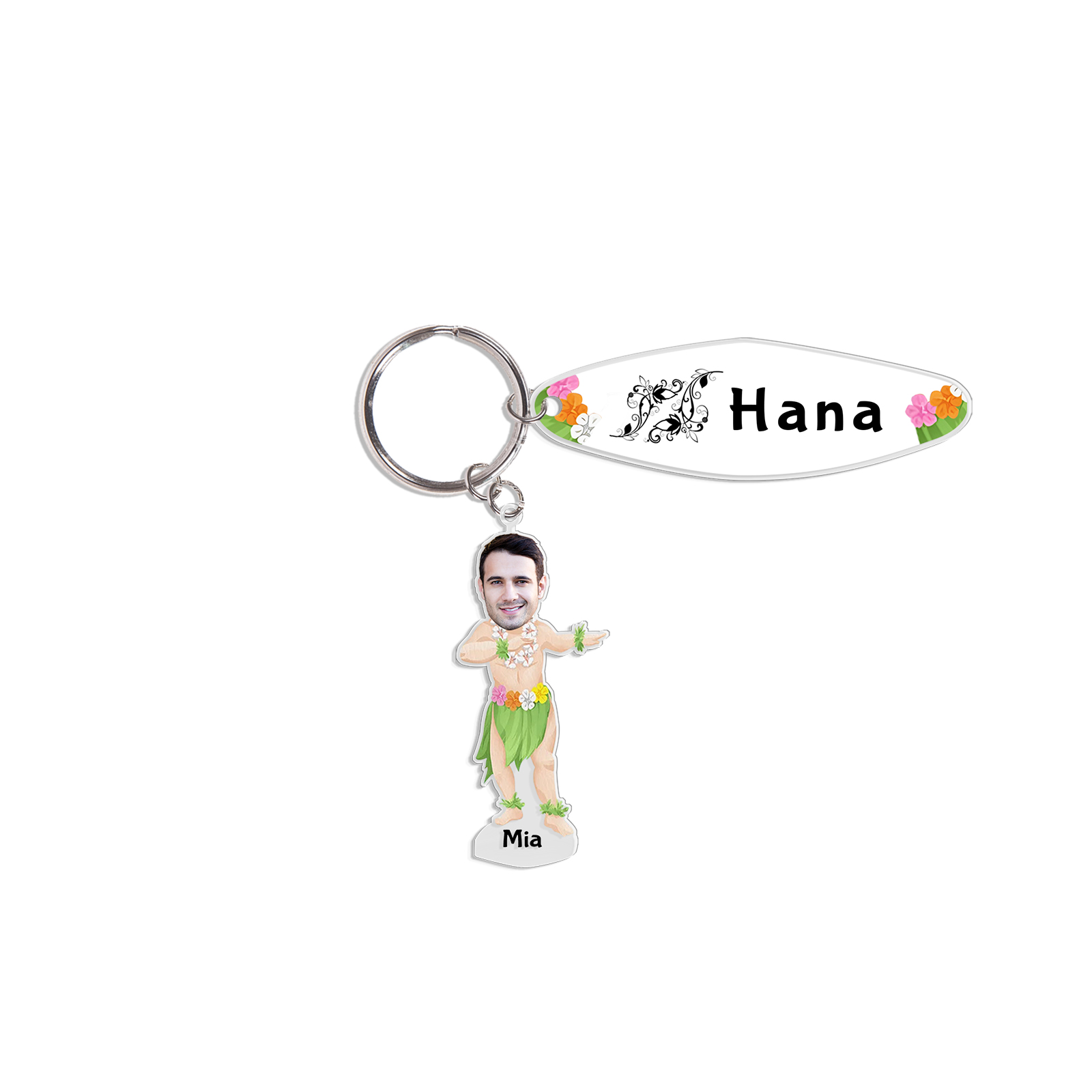 1 Name - Personalised Hawaiian Style Keyring With Photo, Name and Text, Gift For Family