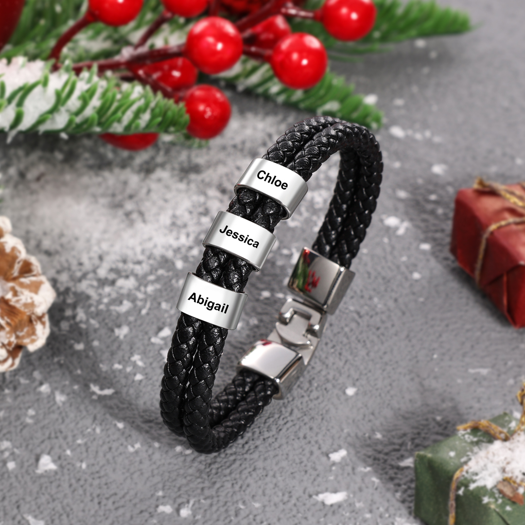 Personalised 1-8 Names Braided Leather Bracelet for Him