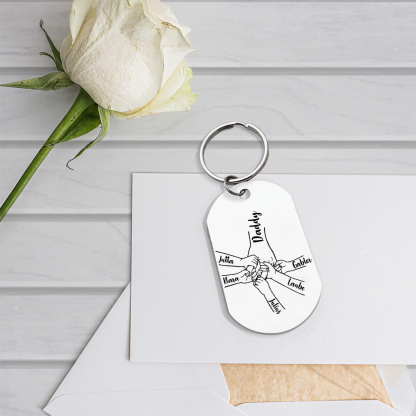 5 Names - Personalised Holding Hands Keyring with name and text Gift for Dad