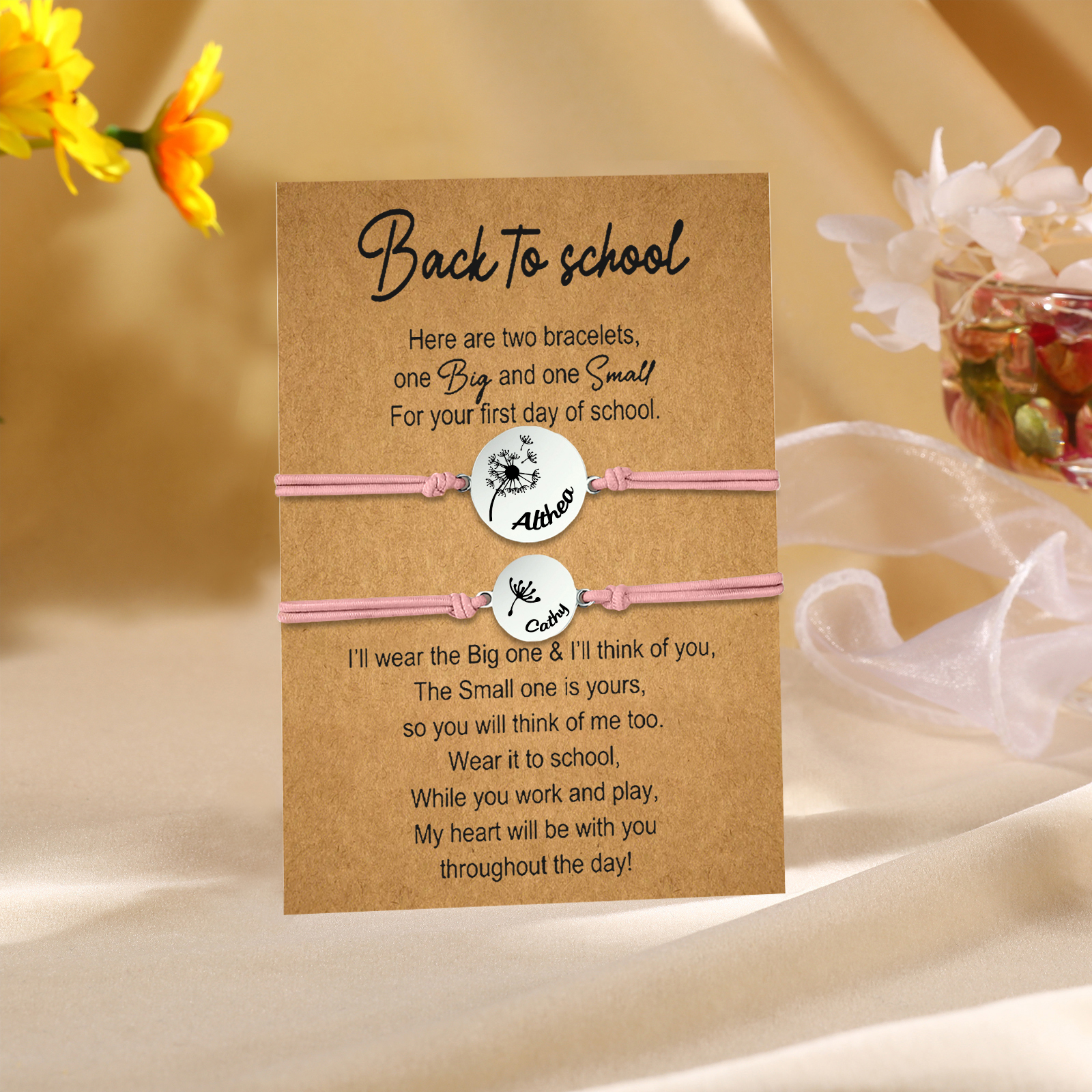 2 PCS Dandelion Pattern Elastic Stainless Steel Bracelet, A Back-To-School Gift For Daughter