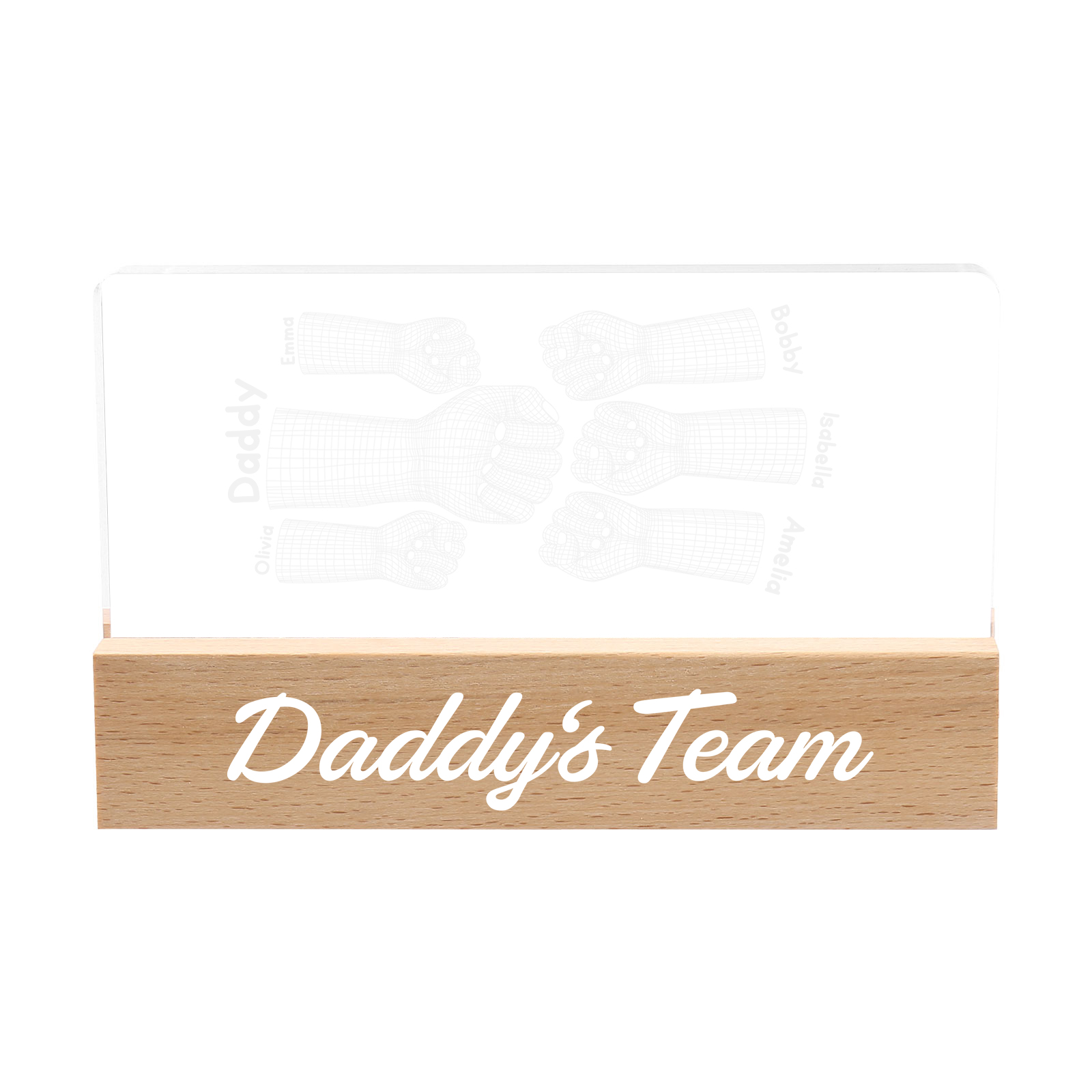 6 Names Personalised Fist Bump Pattern Night Light Custom Text LED Light Father's Day Gift for Dad