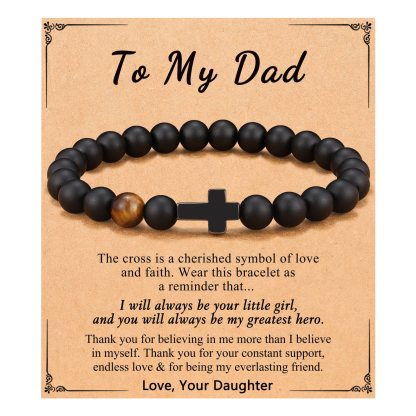 Black Gallstone Cross Bracelet Beads Bracelet For Dad/Son