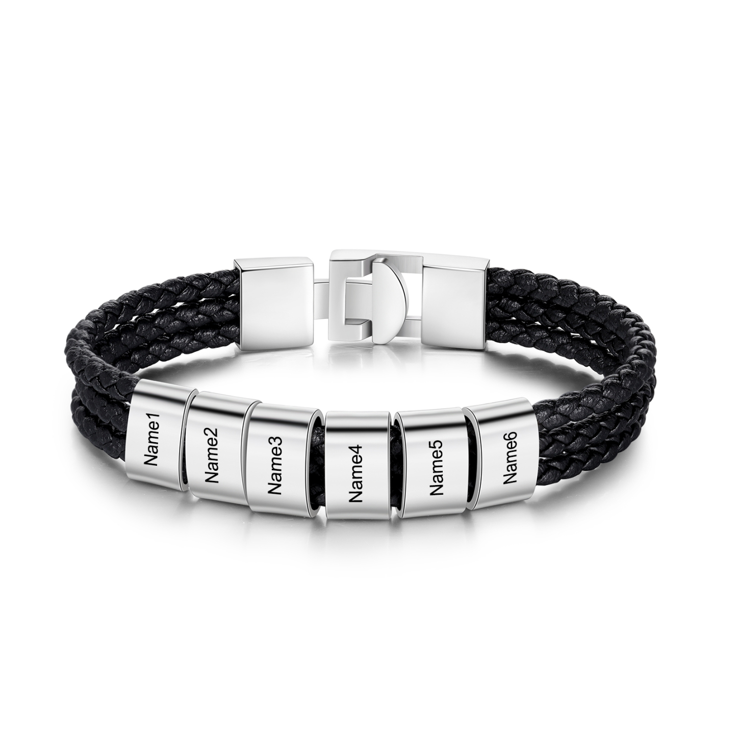 Personalised 1-8 Names Men's Braided Leather Bracelet