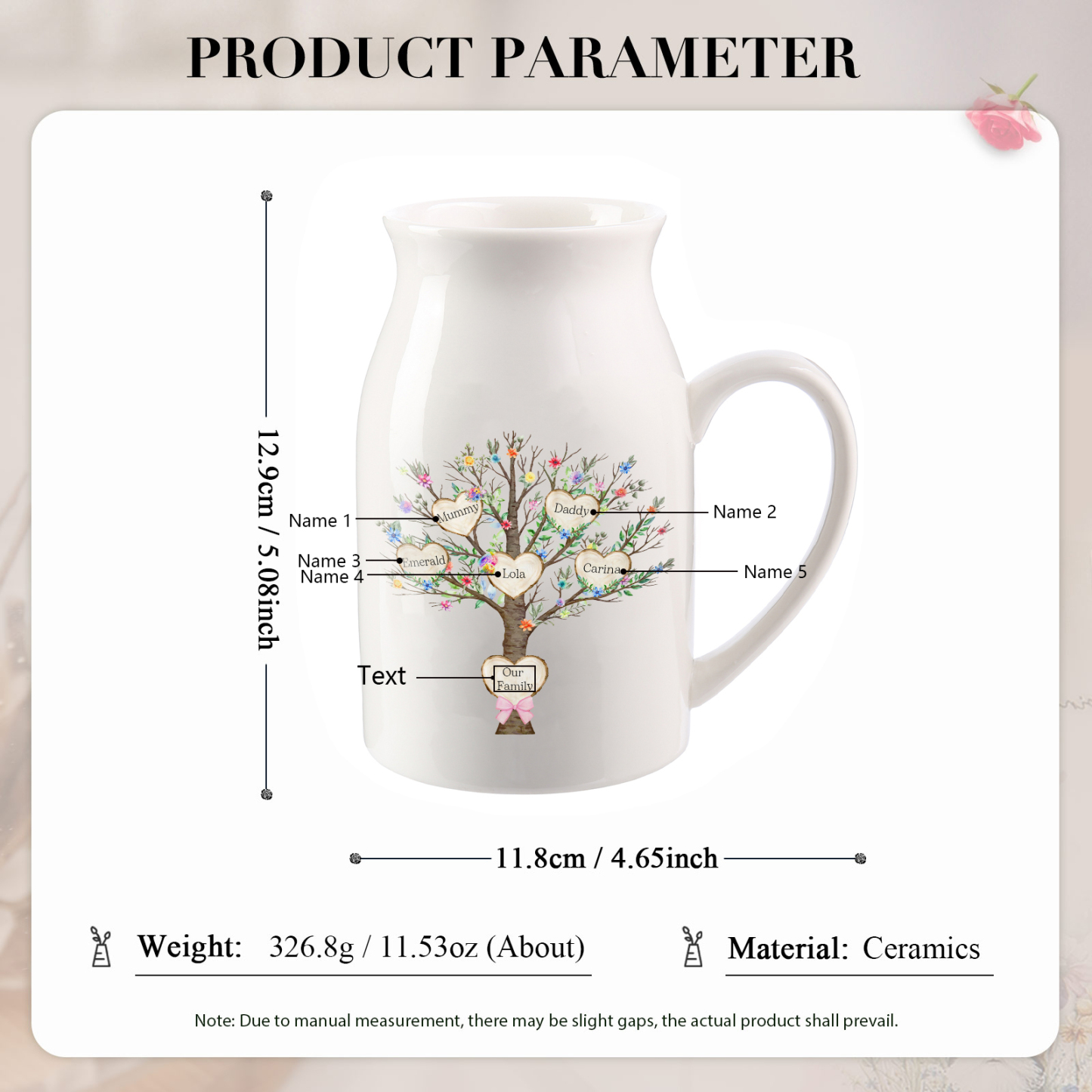 Family Of 5 Custom Names - Personalised Family Tree Ceramic Flower Vase Mother's Day Gift For Mum/Grandma