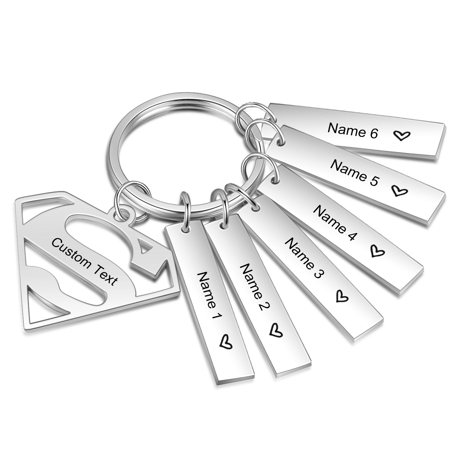 Personalised Superman Keyring with 1–6 Names & Custom Text Family Keychain Gift for Dad, Husband or Grandad