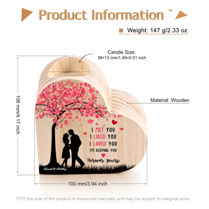 2 Names-Personalised Love Couple Heart Candle Holder-I loved You-Wooden Candlesticks Valentines Gift