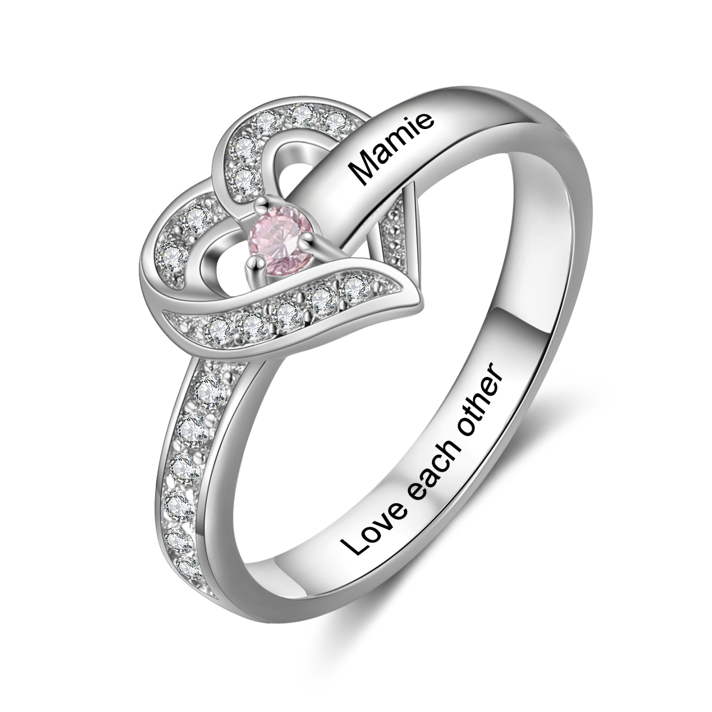 Personalized Heart Ring With 1 Ruby Stone Engraved Names Ring Gift For Women