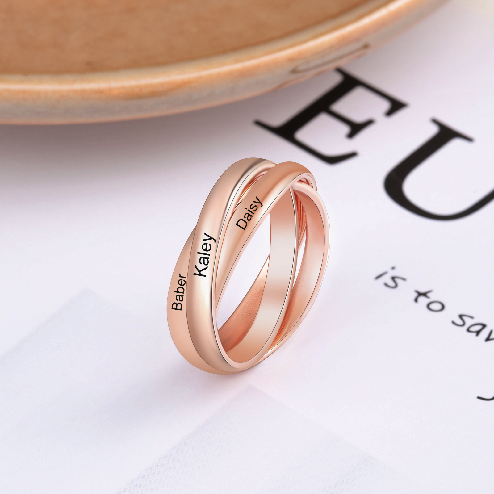 Personalised 3 Names Women's Ring