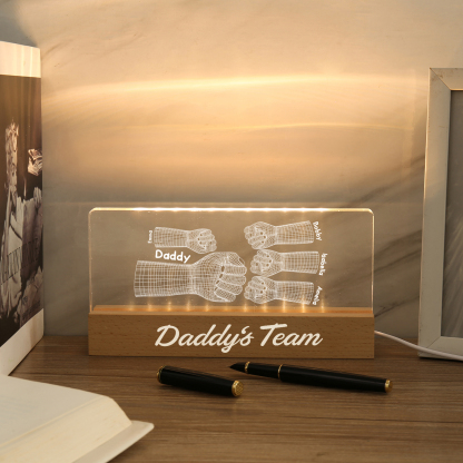 5 Names Personalised Fist Bump Pattern Night Light Custom Text LED Light Father's Day Gift for Dad
