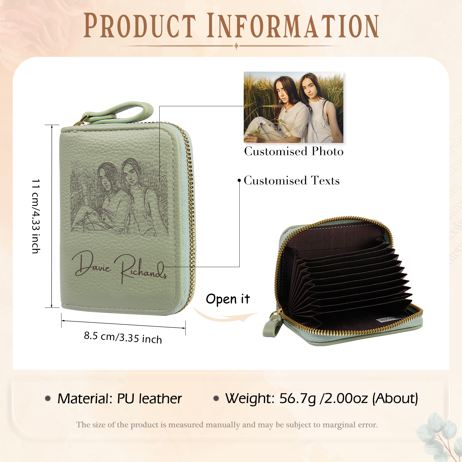 Custom Purse-Personalised Photo Quality Leather Zipper Wallet Custom Text Wallet Gift for Her