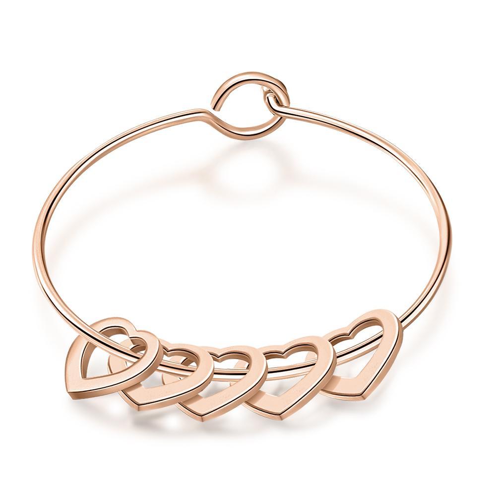 Personalised 5 Names Kids Bracelet Custom Engraved Heart Shaped Charm Bracelet - Christmas Gift for Mum/nan