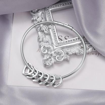 Personalised Love Bracelet with 3 Heart Charms Engraved Name Bangle Bracelet for Her