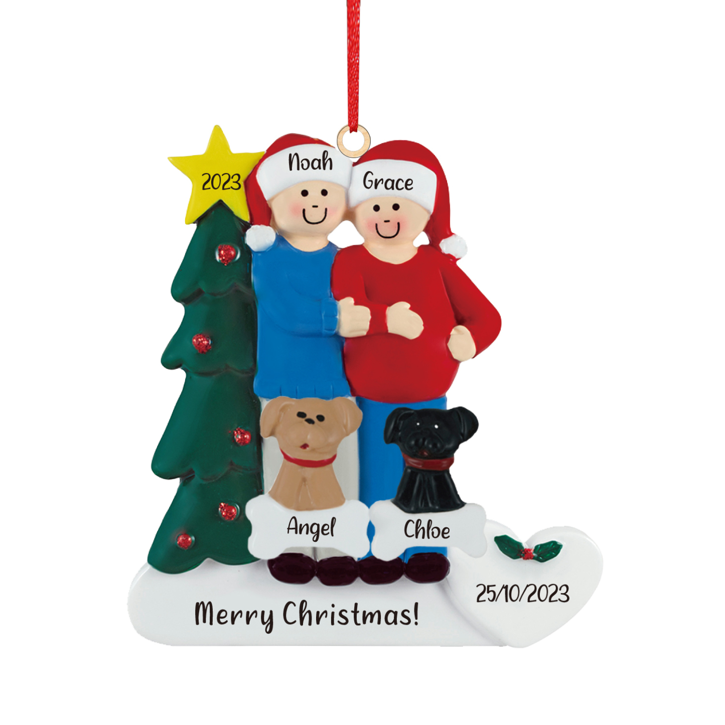 4 Names-Personalised Family Wooden Christmas Xmas Tree Decoration Ornament-Custom 4 Names And Dates Hanging Ornament Gifts For Family