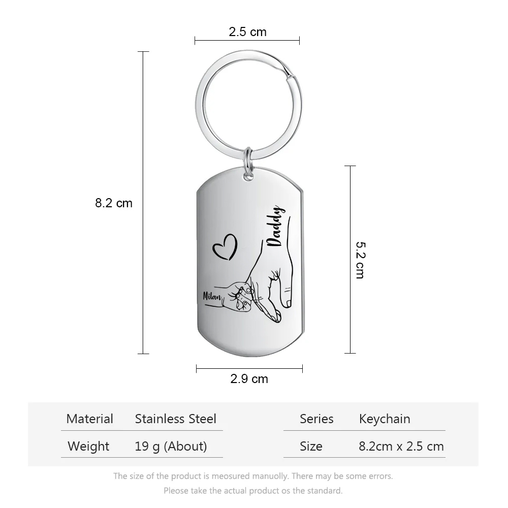 1 Name - Personalised Holding Hands Keyring with name and text Gift for Dad
