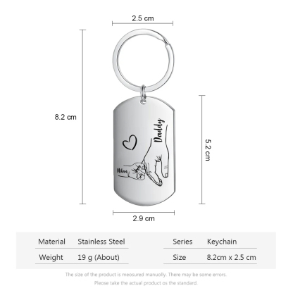 1 Name - Personalised Holding Hands Keyring with name and text Gift for Dad