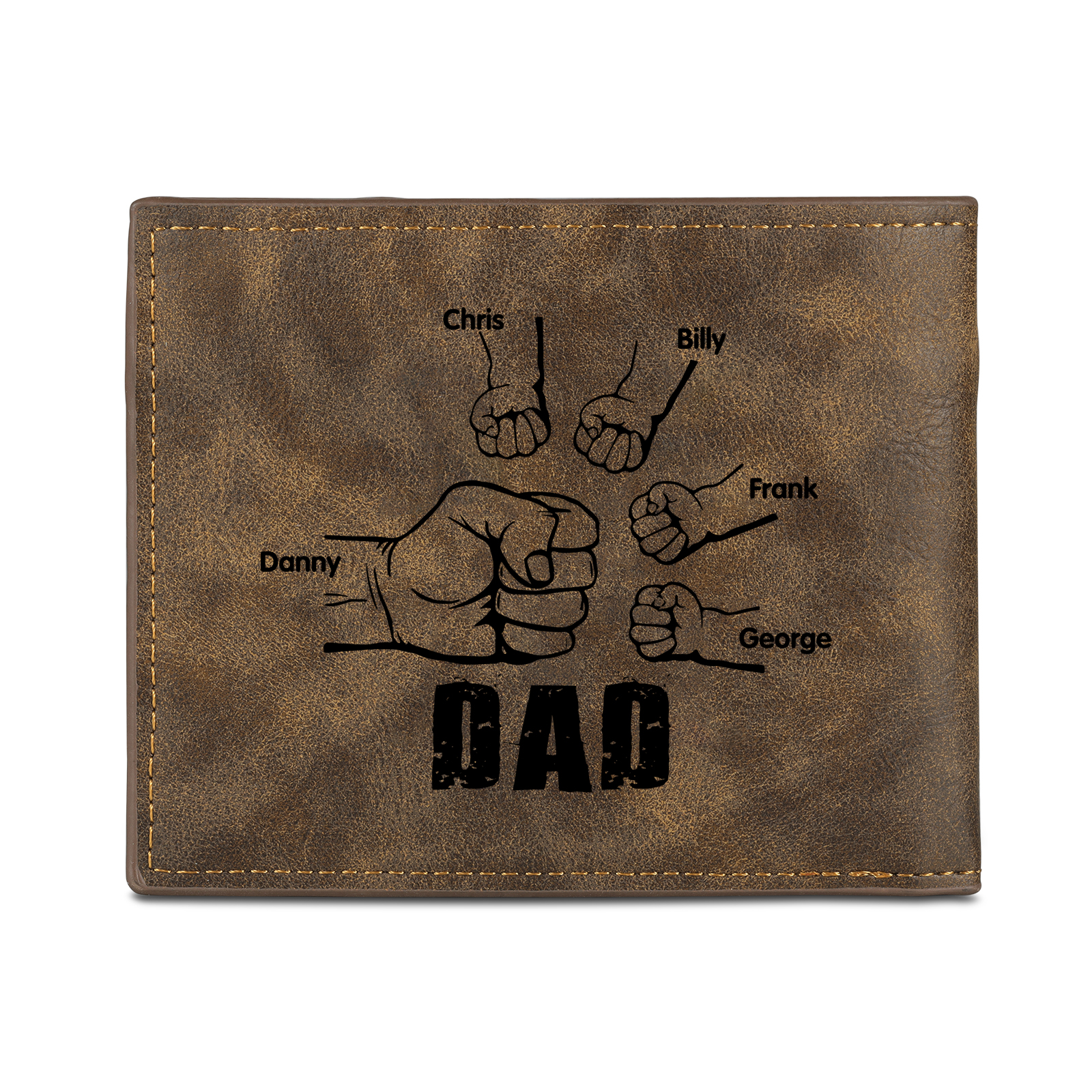 5 Names - Personalised Photo Custom Leather Men's Wallet as a Father's Day Gift for Dad