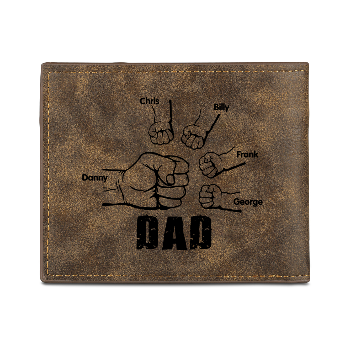 5 Names - Personalised Fist Bump Photo Custom Leather Men's  Wallet as a Father's Day Gift for Dad