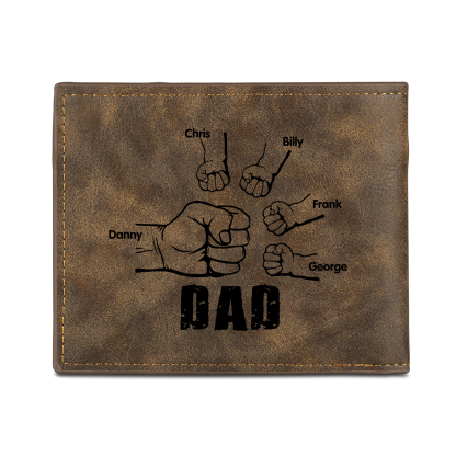 5 Names - Personalised Fist Bump Photo Custom Leather Men's  Wallet as a Father's Day Gift for Dad