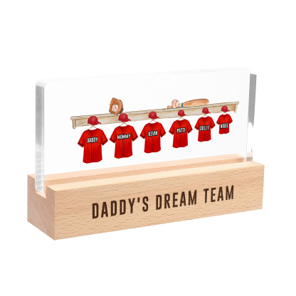 6 Names - Personalised Baseball Jersey Desk Lamp - Dad's Dream Team - Father's Day Gift for Dad