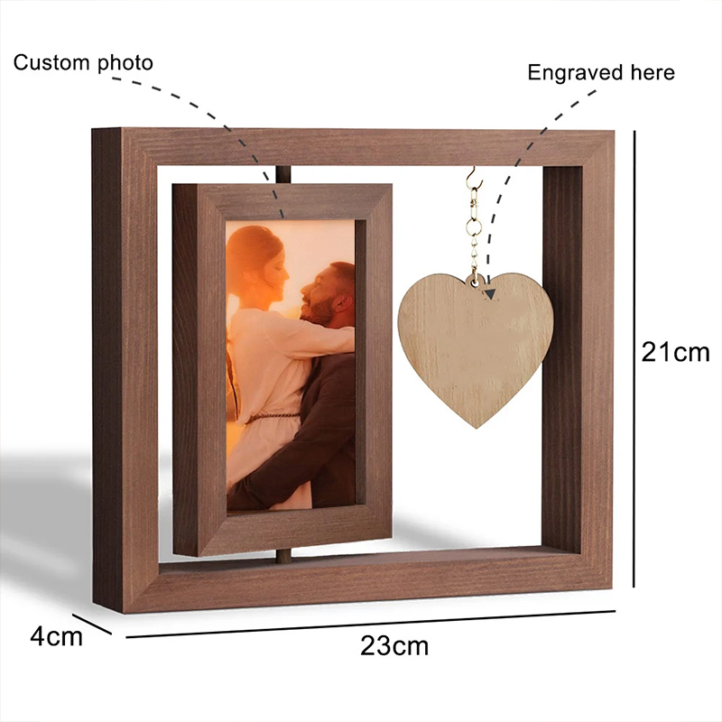 Personalised Photo Rotatable Wooden Frame Custom Text Gift For Couple/Family