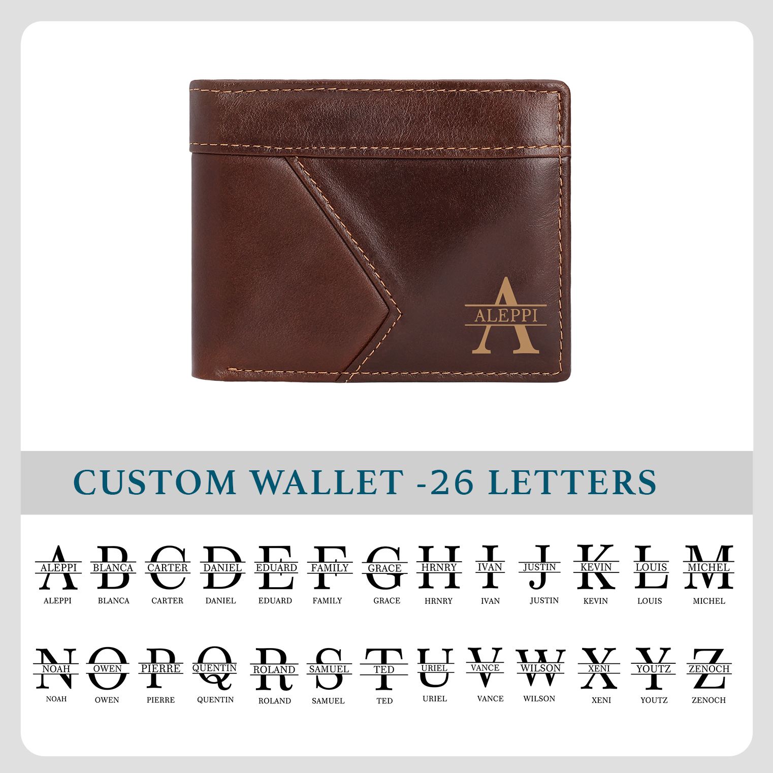 Personalised First  Layer Leather Men's Wallet - Custom Name and Letter Gift for Him | Jessemade