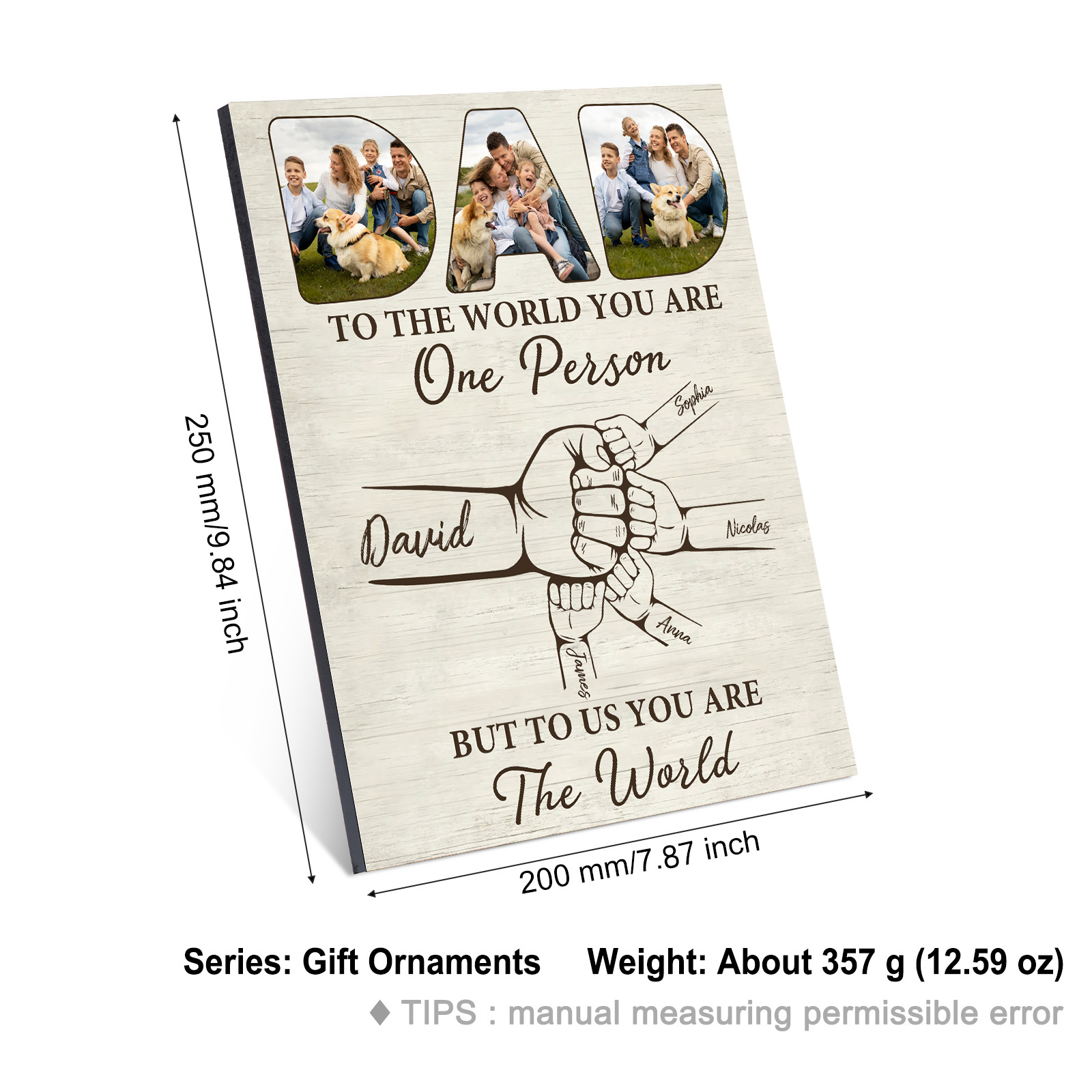 5 Names - Personalised Photos Fist Bump Home Wood Panel Painting Decorations Father's Day Gift for Dad