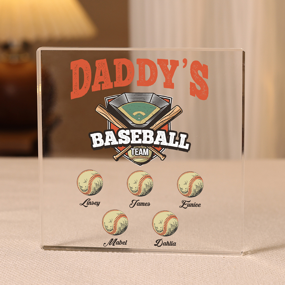 5 Names - Personalised Baseball Acrylic Keepsake Customized Name Acrylic Plaque Decoration Father's Day Gift for Dad