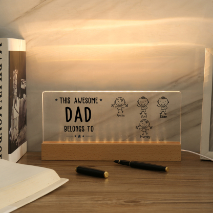 4 Names & Doll Gender - Personalised Lamp -This Awesome Dad  Belongs To - Father's Day Gift for Dad