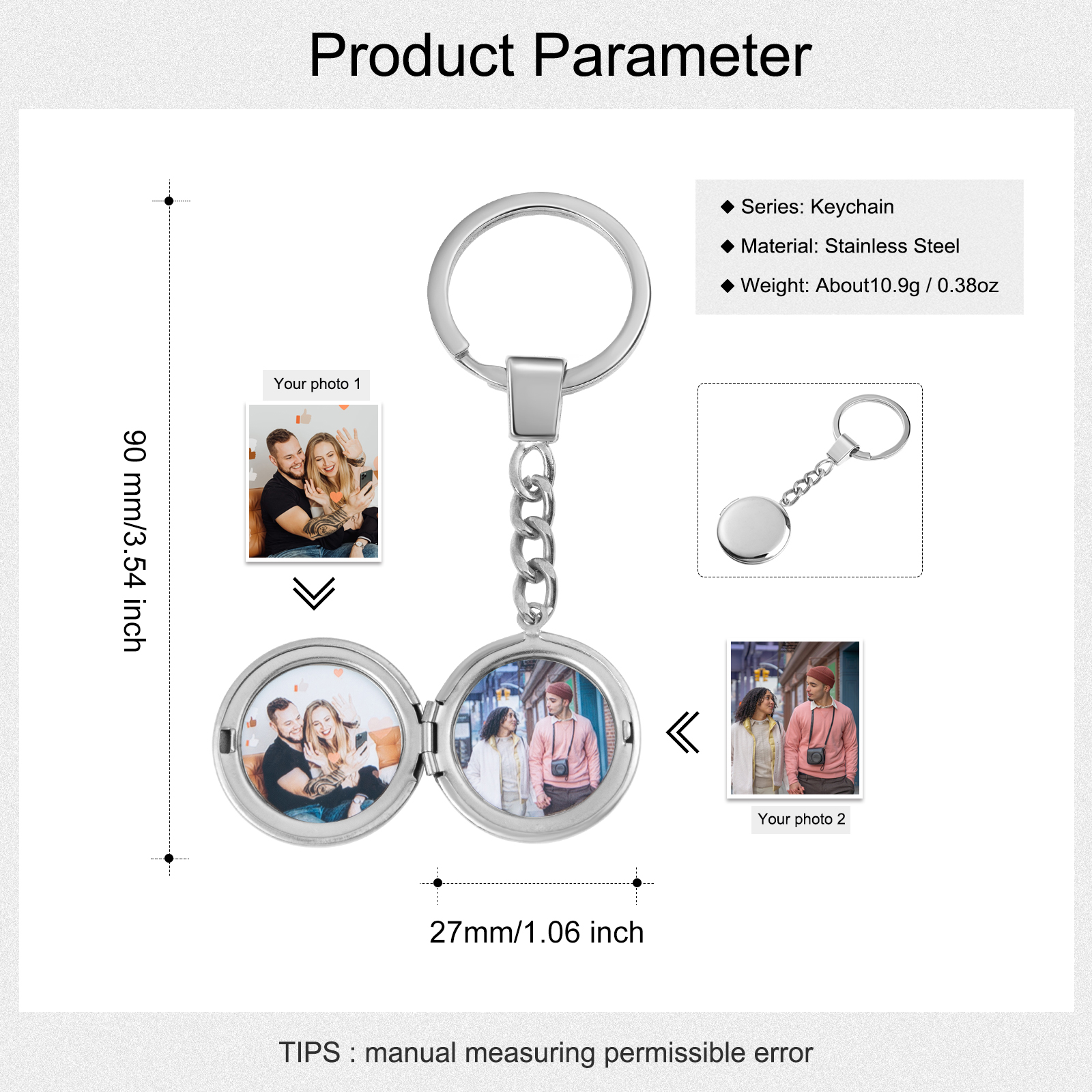 Personalised Photo Keyring Custom 2 Photos Gifts For Him
