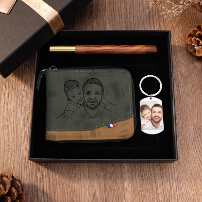 Personalised 2 Photo & Names Gift Set Custom Wallet & Bracelet Gift Box Set Father’s Day Gifts