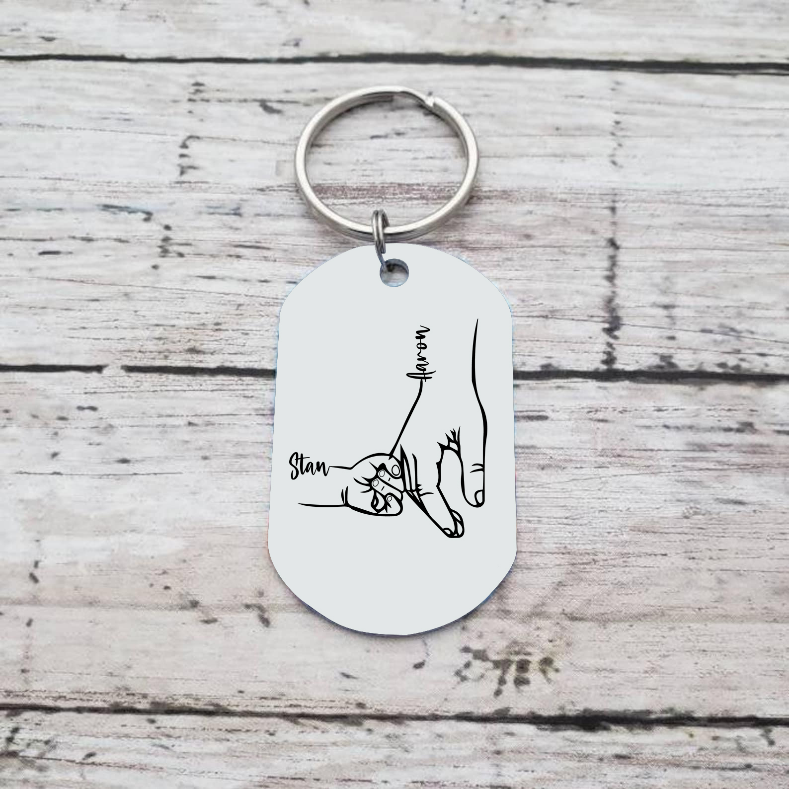 2 Names - Personalised Father Name Holding Keyring Customized Name Keyring Gift for Dad