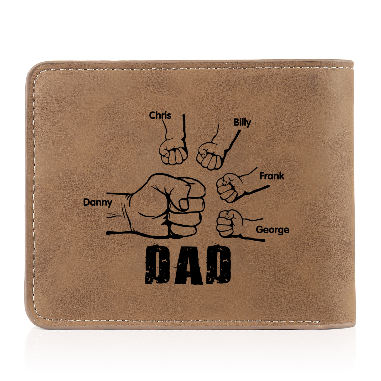 5 Names - Personalised Photo Custom Leather Men's Folding Wallet as a Father's Day Gift for Dad