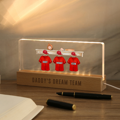 3 Names - Personalised Baseball Jersey Desk Lamp - Dad's Dream Team - Father's Day Gift for Dad