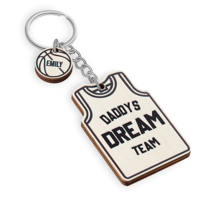 Personalised Text and 1 Name Wooden Basketball Keyring