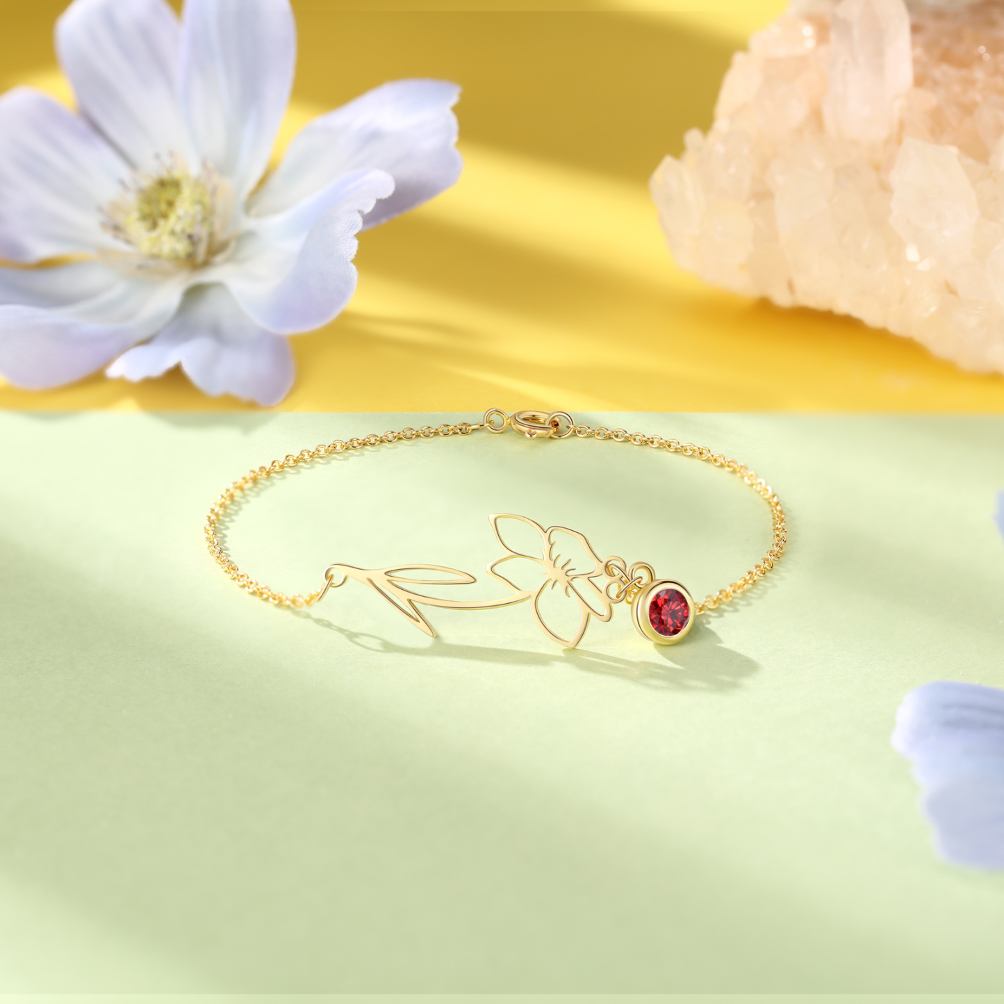 Personalised Birthflower Bracelet With 1 Birthstone Gift For Women