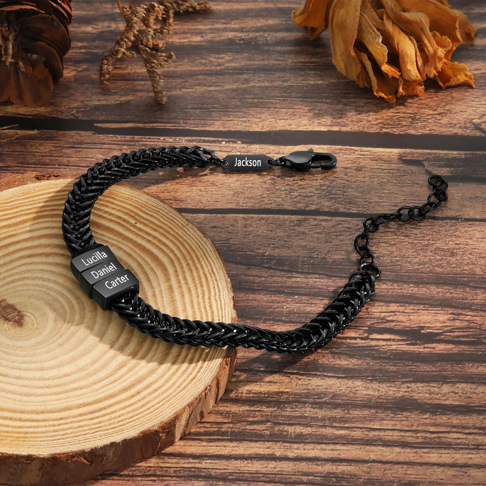 4 Names - Personalised Name Stainless Steel Men's Bracelet Great Gift for Him