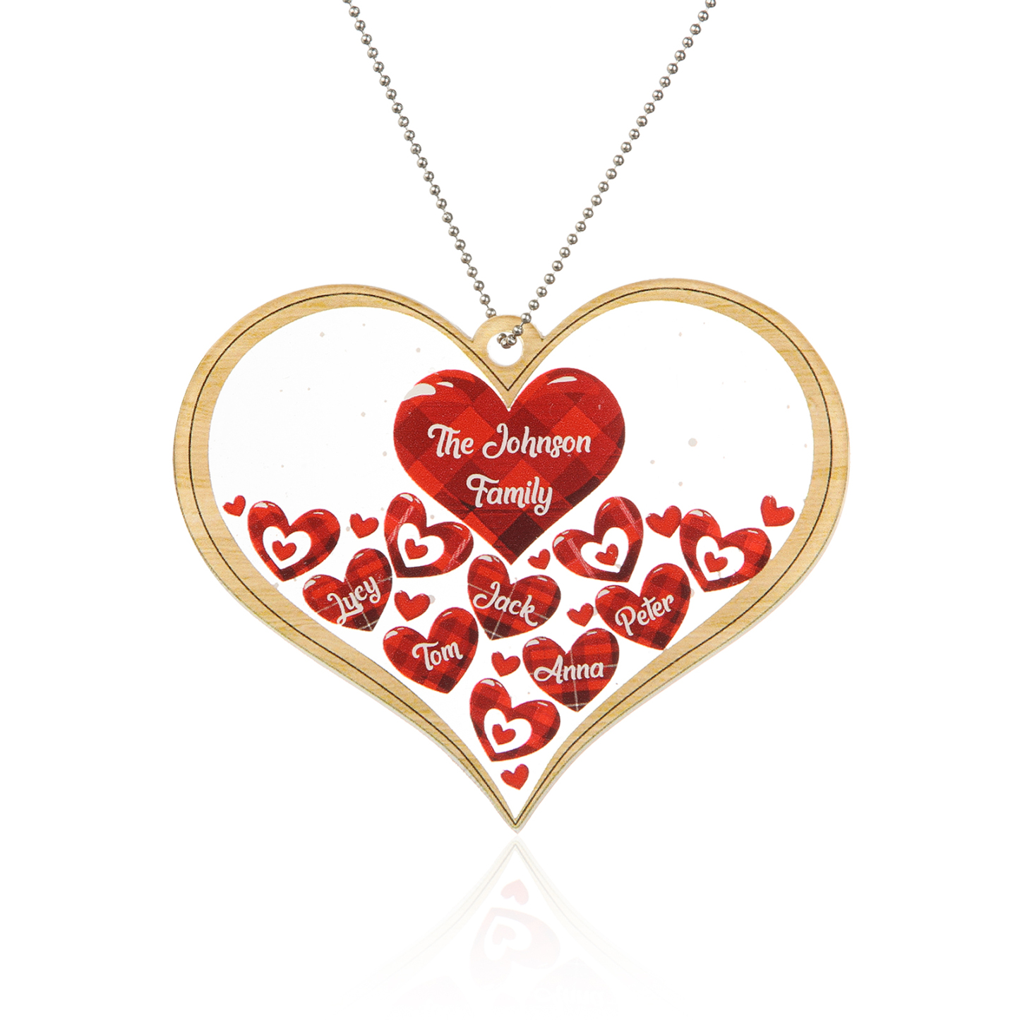 5 Names-Personalized Family Acrylic Heart Christmas Xmas Tree Decoration Ornament-Custom 5 Names And Text Hanging Ornament Gifts For Family