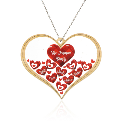 5 Names-Personalized Family Acrylic Heart Christmas Xmas Tree Decoration Ornament-Custom 5 Names And Text Hanging Ornament Gifts For Family