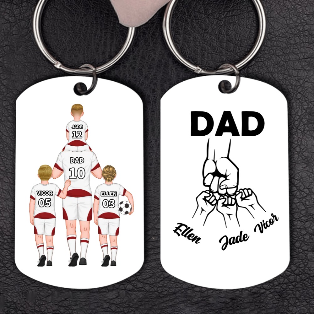 1-3 Names-Personalised Dad's Football Team Fist Keychain Custom Names Gift For Dad/Grandad