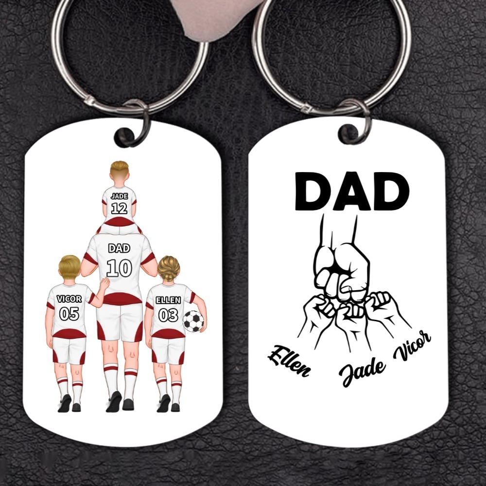 1-3 Names-Personalised Dad's Football Team Fist Keychain Custom Names Gift For Dad/Grandad