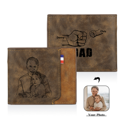 2 Names - Personalised Fist Bump Photo Custom Leather Men's  Wallet as a Father's Day Gift for Dad